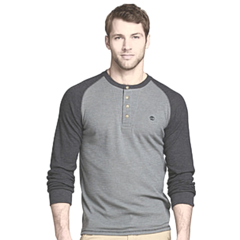 Timberland Charcoal Long Sleeve Henley Shirt XXL Mens Raglan